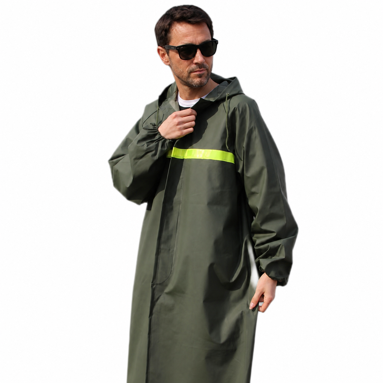Army Green Reflective PVC Long Raincoat