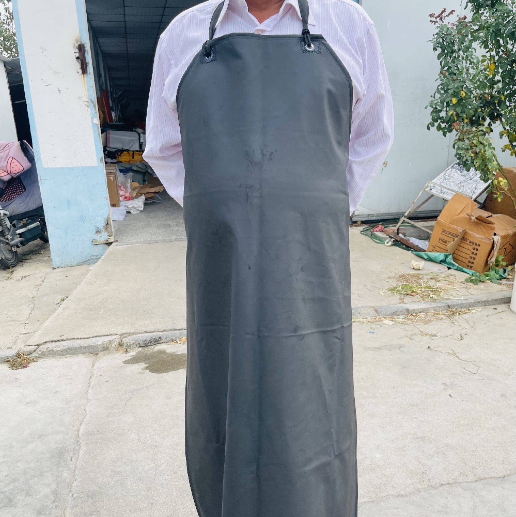 Gray PVC Waterproof Apron With Cord Straps