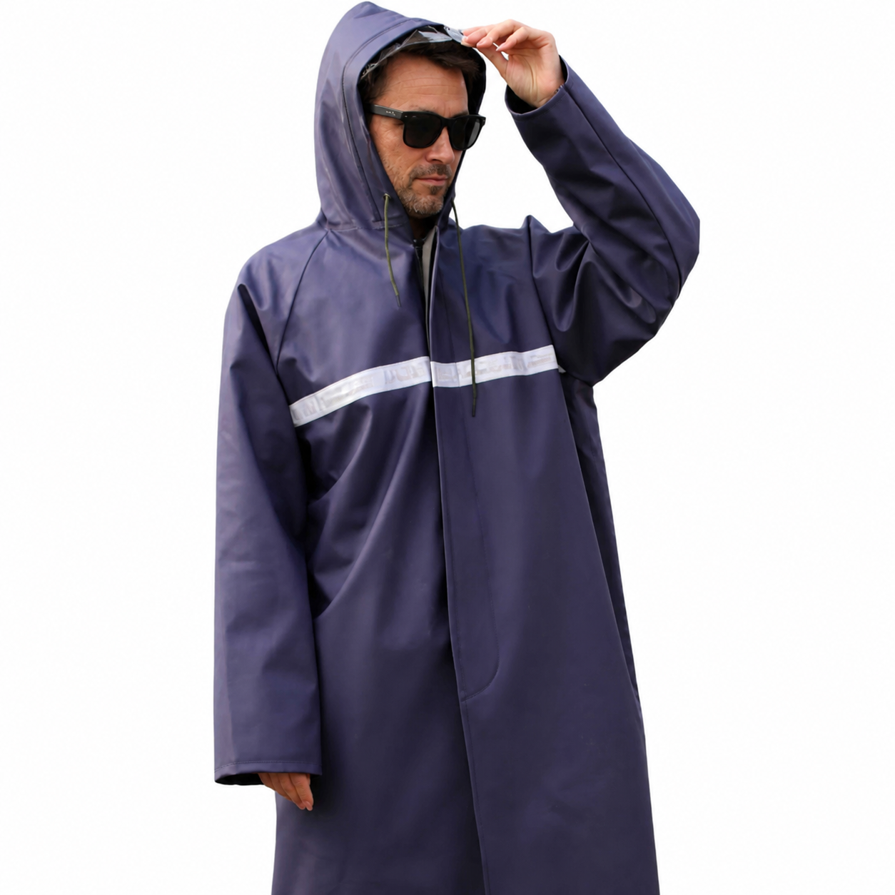 Navy Reflective PVC Long Raincoat
