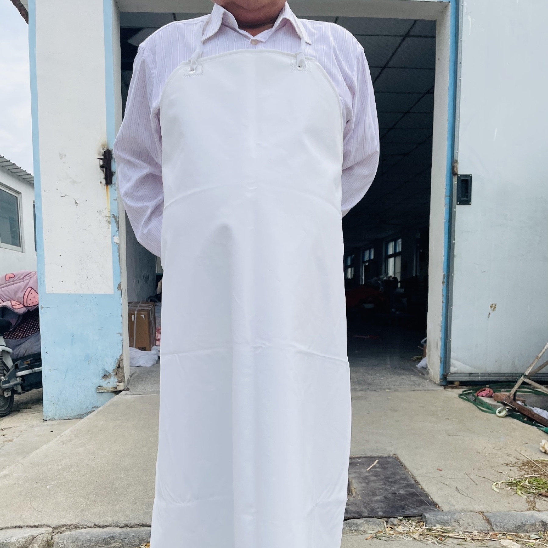 White PVC Waterproof Apron With Cord Straps