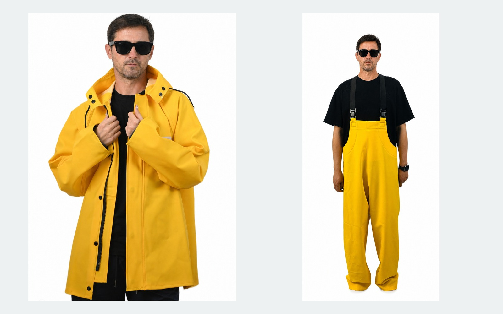 Real yellow PVC rain jacket and bib pants
