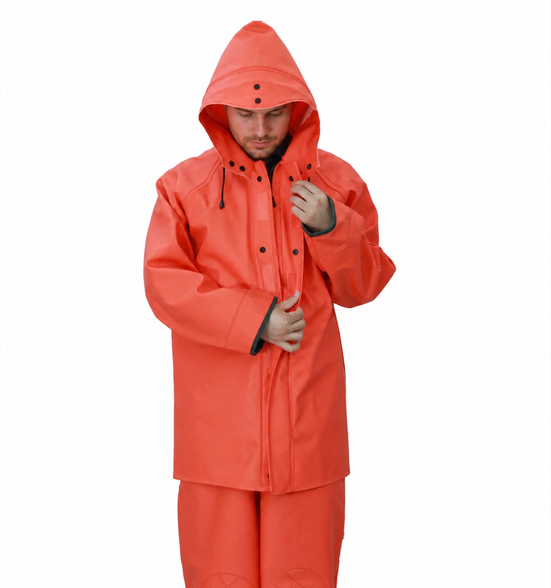 Orange Russian-Style PVC Rain Suit With Reinforced Knees