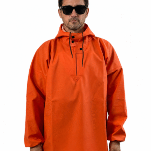 Medium-weight orange waterproof pullover jacket